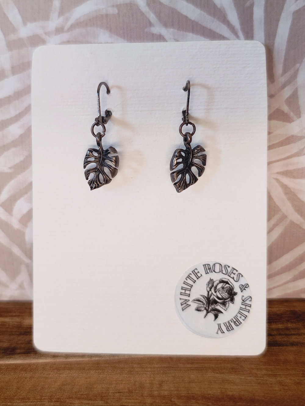 Nickel-Free Dark Silver Monstera Dangles | Small Batch Boho Earrings